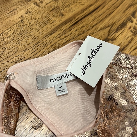 Rose Gold Pink Sequin Party Crop Top Night Out - Picture 3 of 7